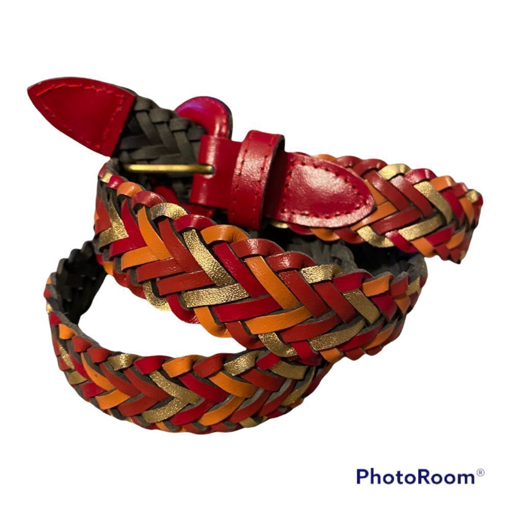 Vintage Multi Color Leather Braided Woven Belt